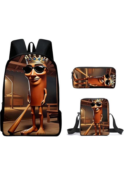 Trendy Popüler Tungtungtung 3D Baskı 3pcs/set Öğrenci Okul Çantaları Dizüstü Daypack Sırt Çantası Eğimli Omuz Çantası Kalem Kılıfı Renk: Kahverengi (Yurt Dışından)