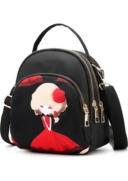 Yogodlns Moda Yeni Naylon Sırt Çantası Kadınlar Için Çok Işlevli Omuz Crossbody Çanta Baskı Su Geçirmez Sırt Çantası Seyahat Bayan Paketi Renk: Kız/boyut: 18X11X21CM (Yurt Dışından)