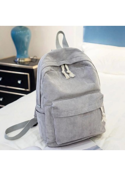 Kadınlar Sırt Çantası Kadife Tasarım Okulu Genç Kızlar Için Okul Sırt Çantaları Okul Çantası Çizgili Sırt Çantası Seyahat Çantaları Soulder Bag Mochila Renk: Açık Gri (Yurt Dışından)