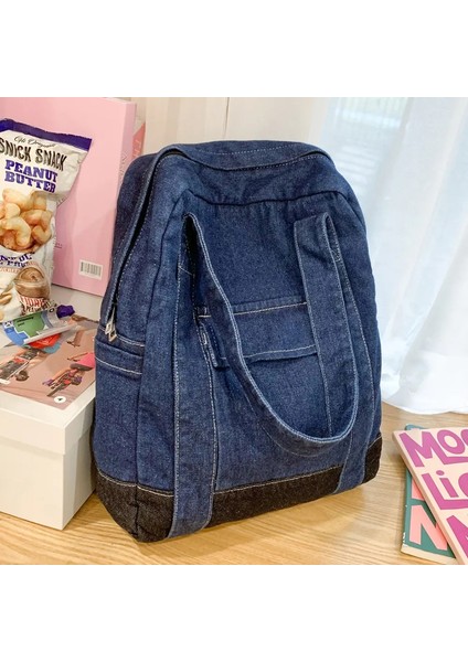 Denim Sırt Çantası Ayarlanabilir Kayış Kadın Okul Çantası Gündelik Kot Pantolon Çanta Retro Sırt Çantası Iş Için Seyahat (Yurt Dışından)