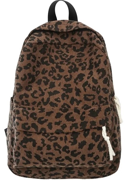 Kadife Leopar Sırt Çantası Moda Öğrencileri Kitap Çantası Büyük Kapasite Şık Omuz Sırt Çantası Çok Cepleri Açık Seyahat Bagcolor: Haki (Yurt Dışından)