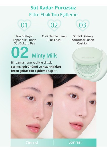 Ton Eşitleyen, Blur Etkili, Güneş Koruyucu Yeşil Baz Perıpera Filter Fit Milk Tone Up Cushion