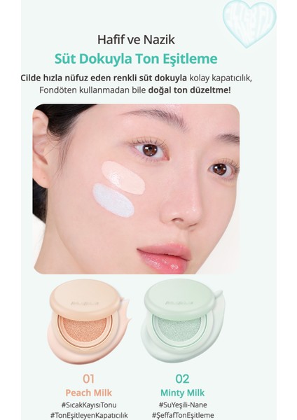 Ton Eşitleyen, Blur Etkili, Güneş Koruyucu Yeşil Baz Perıpera Filter Fit Milk Tone Up Cushion