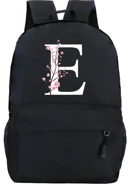 Gençlik Okulu Sırt Çantaları Sakura Çiçek A-Z Alfabe Büyük Kapasiteli Tuval Harajuku Moda Fermuar Estetik Omuzlar Siyah Çanta Renk: Bk5 (Yurt Dışından)