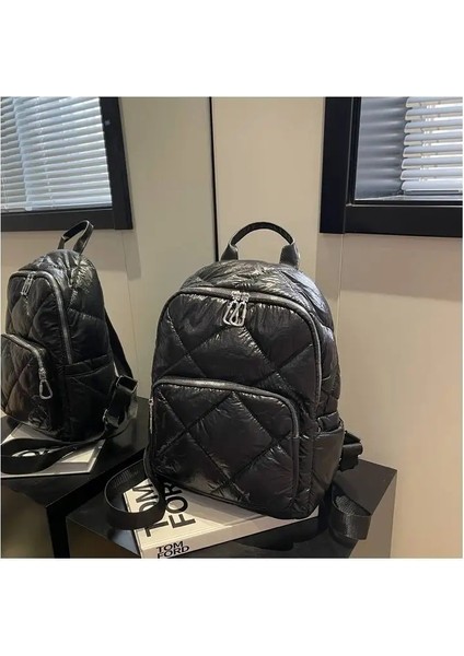 Sırt Çantası Naylon Pamuk Dolgusu Sonbahar Kış Moda Gündelik Çantalar Için Kitap Çantası Renk: Siyah (Yurt Dışından)