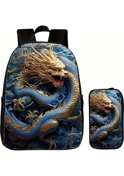 2pcs Ejderha Baskı Kalem Kasası Sırt Çantası Set Erkekler ve Kadınlar Moda Rahat Sırt Çantası Erkek ve Kızlar Okul Çantası Öğrenci Sırt Çantası Renk: 002 (Yurt Dışından)