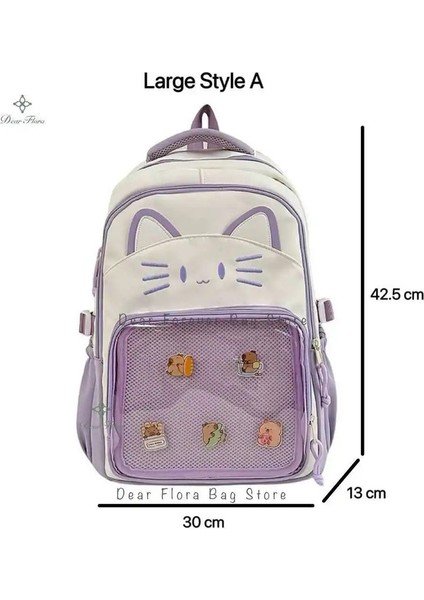 Y2K Sevimli Kedi Ita Sırt Çantaları Büyük Kapasiteli Sırt Çantası Sıradan Kız Şeffaf Dıy Ekran Sırt Çantası Çizgi Film Modaya Uygun Seyahat Okul Çantaları Renk: Mor L (Yurt Dışından)