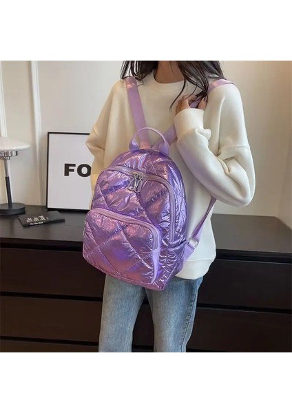 Sırt Çantası Naylon Pamuk Doldurma Sonbahar Kış Moda Kadınlar Için Günlük Çantalar Kitap Çantası Renk: Mor (Yurt Dışından)