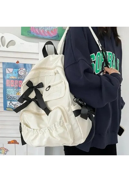 Moda Sırt Çantası Tuval Kadınlar Sırt Çantası Hırsızlık Önleyici Omuz Çantaları Genç Kızlar Için Yeni Okul Çantası Backapck Kadın Renk: Beyaz (Yurt Dışından)