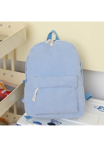 Moda Kadife Tarzı Genç Unisex Öğrenci Okul Çantası Çizgili Yeni Seyahat Çantası Renk: Mavi (Yurt Dışından)