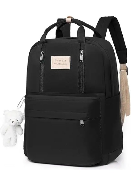 Diehe Düz Renkli Kadınlar Sırt Çantası Yüksek Kaliteli Gençlik Su Geçirmez Sırt Çantaları Genç Kızlar Için Kadın Okul Omuz Çantası Çantası: Bedava Ayı ile Siyah (Yurt Dışından)