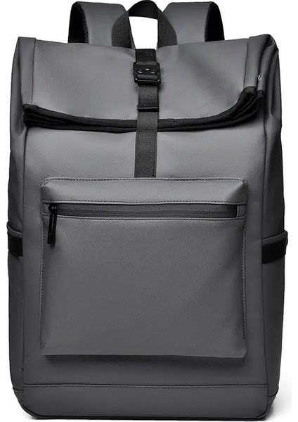 15.6 Inçlik Erkek ve Kadınlar Büyük Kapasiteli Basit Moda Aşınma Dirençli Çizgili Çizgili Anti-Clatch Kumaş Çok Fonksiyonlu Gündelik Sırt Çantası: Gri (Yurt Dışından)