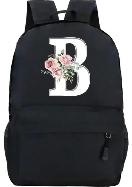 Üniversite Öğrenci Bayanlar Pembe Çiçek Alfabesi Beyaz Baskı Sırt Çantası Kadın Çiçek Harajuku Okul Çantaları Kadın Gül Mektubu Shouder Bagcolor: Bk1 (Yurt Dışından)