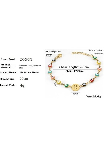 Renk Engelleme Nazar Monogram Bileklik Kadın 18K Titanyum Çelik Yuvarlak Nazar Bileklik (Yurt Dışından) fiyatları