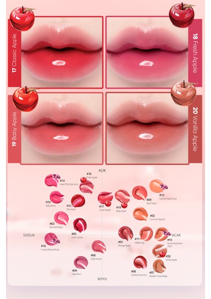 Yapışkanlık Hissi Vermeyen Yoğun Işıltılı Tint CLIO Crystal Glam Tint (19 Baby Apple) Apple Series