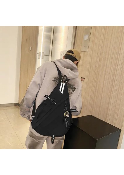 Üçgen Sırt Çantası Renk Bloğu Ayarlanabilir Kavisli Omuz Kayışı Benzersiz Tasarım Çoklu Cep Taşınabilir Işaretli Zipper Fashioncolor: Siyah-S-Sapen (Yurt Dışından)