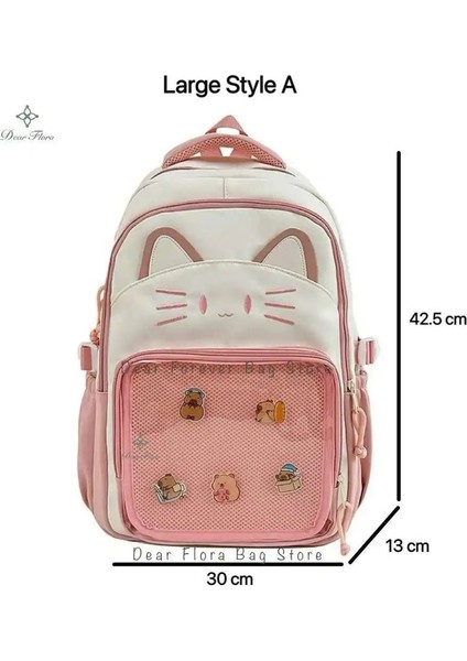 Y2K Sevimli Kedi Ita Sırt Çantaları Büyük Kapasiteli Sırt Çantası Sıradan Kız Şeffaf Dıy Ekran Sırt Çantası Çizgi Film Modaya Uygun Seyahat Okul Çantaları Renk: Pembe L (Yurt Dışından)