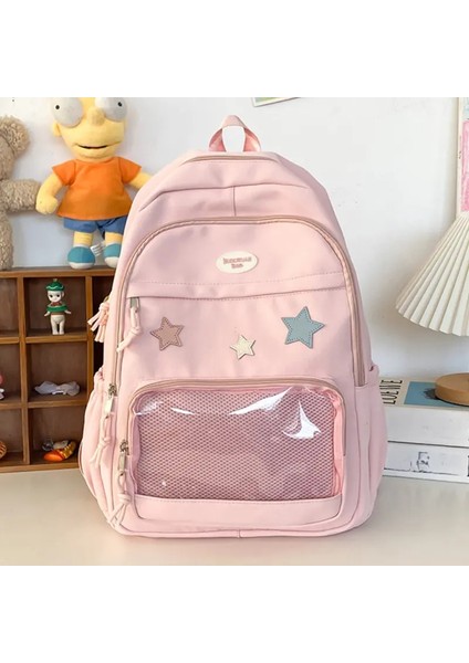Japon Y2K Estetik Yıldız Şeffaf Sırt Çantası Kadın Öğrenciler Günlük Kawaii Yıldız Okul Çantası Kız Yüksek Kapasiteli Tiki Sırt Çantaları Renk: Pembe/boyut: 45X32X15CM (Yurt Dışından)