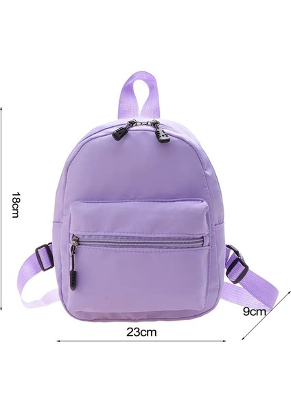 Mini Kadın Saf Naylon Fermuarlı Sırt Çantası Düz Renkli Öğrenci Okulu Omuz Çanta Seyahati, Kadın Telefon Için Üstte Çanta (Yurt Dışından)