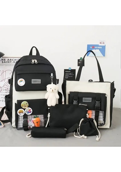 Yeni Büyük Kapasiteli Ilkokul Ortaokul Öğrencileri Omuzlar Omuzlar Backpack Lise Beş Set Çok Bölmeli Fashcolor: Mor (Yurt Dışından)