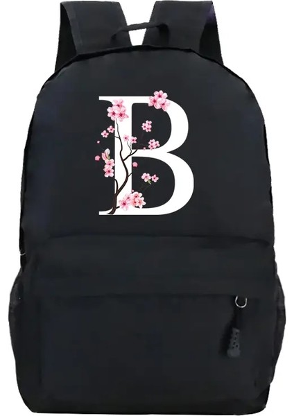 Gençlik Okulu Sırt Çantaları Sakura Çiçek A-Z Alfabe Büyük Kapasiteli Tuval Harajuku Moda Fermuar Estetik Omuzlar Siyah Çanta Renk: Bk2 (Yurt Dışından)