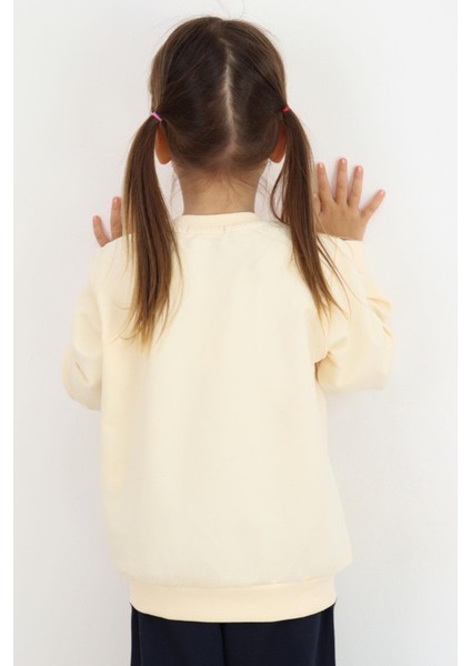 Kız Çocuk Sweatshirt Kalp Baskılı 2-6 Yaş, Krem