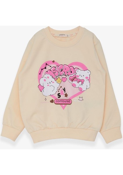 Kız Çocuk Sweatshirt Kalp Baskılı 2-6 Yaş, Krem