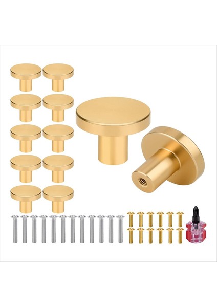 12 Paket Altın Dolap Düğmeleri - Fırçalanmış Altın Donanım, Şifoniyer Çekmecesi Düğmeleri, Tornavida ile Dolap Donanımı (Yurt Dışından)