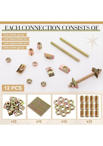 12PCS Yatak Çerçevesi Donanım Konnektör Kiti M8X100 mm Panel Mobilya Dolap Dörtte Bir-Bir-Bir Konektörler, Yatak Montajı (Yurt Dışından) modelleri