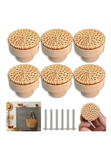 8pcs Rattan Rattan Dokuma Yuvarlak Ahşap Saplı Sap Dolap Kapısı Rattan Dokuma Ahşap Sap Tek Delikli Renk Kolu (Yurt Dışından) fırsatları