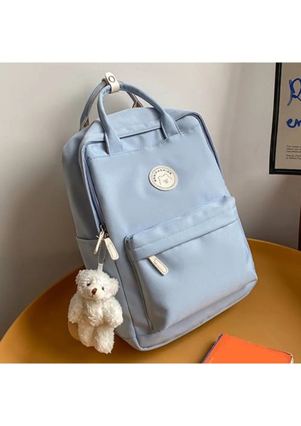 Gençler Kampüs Daypack Peluş Kolye Kawaii Sırt Çantası ile Büyük Kapasite Iş Kampı Için Katı Fermuarı Sporlar Seyahat Sırt Çantası Renk: Mavi/boyut: Bear Bebek ile (Yurt Dışından)