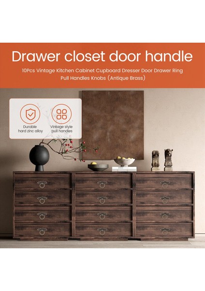 10PCS Vintage Mutfak Dolabı Dolap Dresser Kapı Çekmece Yüzük Çekme Kulpları Knobs (Antika Pirinç) (Yurt Dışından) fırsatları