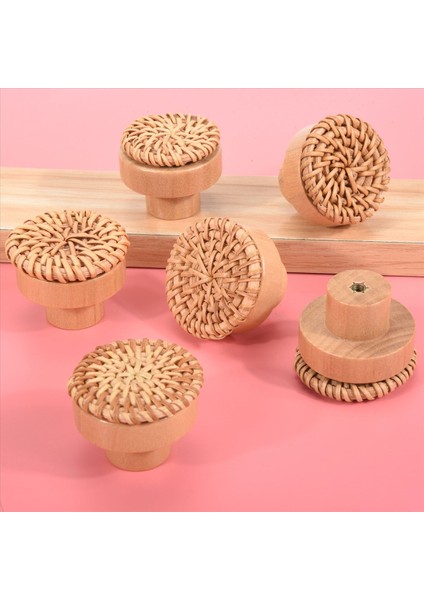 Boho Rattan Dresser Düğmeleri Yuvarlak Ahşap Çekme Knobs El Yapımı Hasır Dokuma ve Vidalar Boho Mobilya Düğmeleri 12PCS (Yurt Dışından)