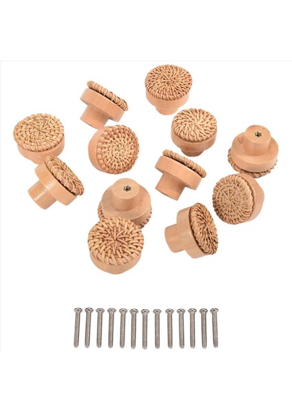 Boho Rattan Dresser Düğmeleri Yuvarlak Ahşap Çekme Knobs El Yapımı Hasır Dokuma ve Vidalar Boho Mobilya Düğmeleri 12PCS (Yurt Dışından) modelleri