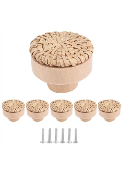 Boho Rattan Dresser Düğmeleri Yuvarlak Ahşap Çekme Knobs El Yapımı Hasır Dokuma ve Vidalar Boho Mobilya Düğmeleri 6pcs (Yurt Dışından) fiyatları