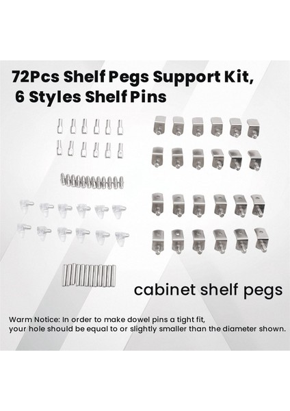 72PCS Raf Mandalları Destek Kiti, 6 Stil Raf Pimleri, Nikel Kaplı Kabin Raf Mandalları Raflar Için Kitaplık Kitaplık Mandalları (Yurt Dışından) indirimleri