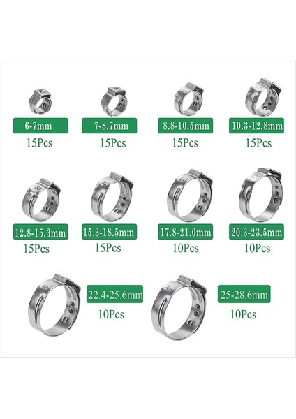 131PCS Tek Kulak Hortum Kelepçeleri, Paslanmaz Çelik Pex Kelepçeleri, Boru Bağlantıları Için Adımsız Kelepçeler, Sıkıştırma Halkası Kelepçeleri (Yurt Dışından) fiyatları