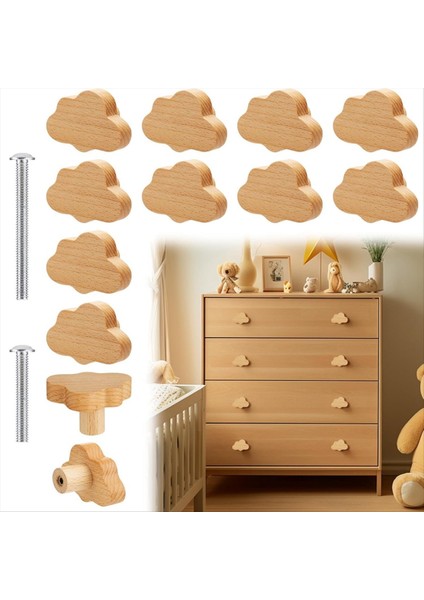 Boho Dresser Knobs- 12 Paket Dayanıklı Kayın Ahşap Çekme Knobs Bulut Şeklindeki Ahşap Şifoniyer Dolaplar, Mobilyalar Için Çekiyor (Yurt Dışından) fiyatları