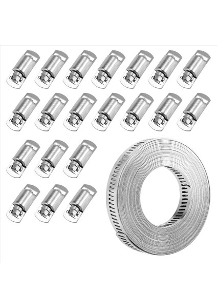 Hortum Kelepçeleri 20FT Metal Kayış+20 Bağlantı Elemanları Dıy Kesim-Uyumsuz Çelik Bant Kelepçeleri Ayarlanabilir Büyük Solucan (Yurt Dışından) fiyatları