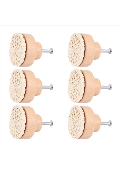 Boho Rattan Dresser Düğmeleri Yuvarlak Ahşap Çekme Knobs El Yapımı Hasır Dokuma ve Vidalar Boho Mobilya Düğmeleri Bej 6pc (Yurt Dışından)