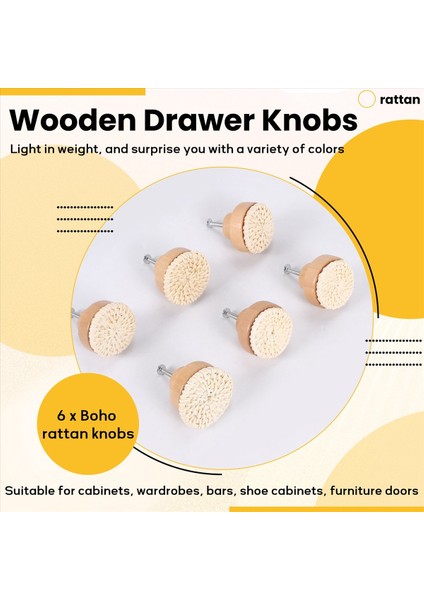 Boho Rattan Dresser Düğmeleri Yuvarlak Ahşap Çekme Knobs El Yapımı Hasır Dokuma ve Vidalar Boho Mobilya Düğmeleri Bej 6pc (Yurt Dışından) indirimleri