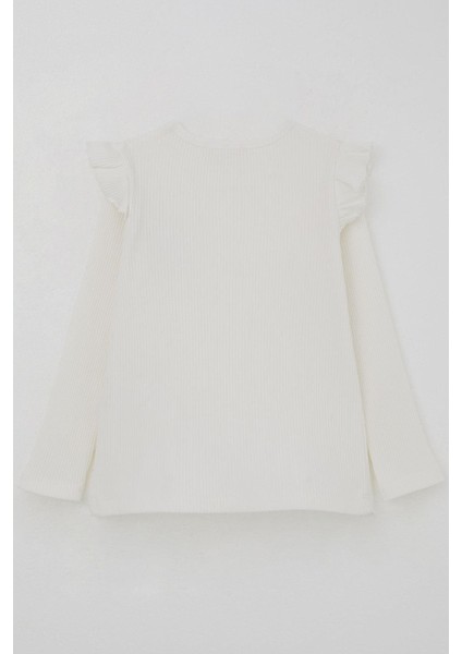 Kız Çocuk Uzun Kollu Tişört Çiçek Aksesuarlı 2-6 Yaş, Ekru