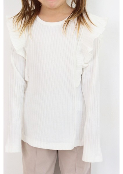 Kız Çocuk Uzun Kollu Tişört Fırfırlı 2-6 Yaş, Ekru indirimleri