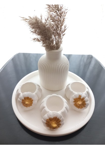 Tabakta 3'lü Mini Balkabağı Vazo Dekoratif Set Beyaz