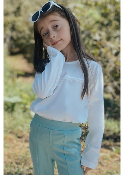 Kız Çocuk Uzun Kollu Tişört Güpürlü 2-6 Yaş, Ekru fırsatları