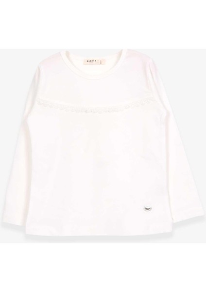 Kız Çocuk Uzun Kollu Tişört Güpürlü 2-6 Yaş, Ekru