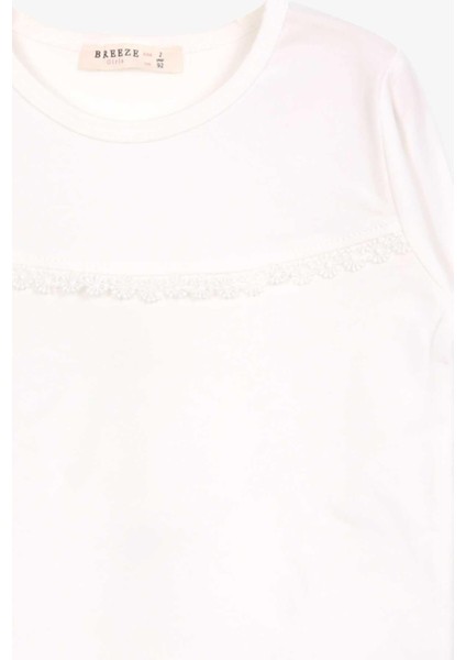 Kız Çocuk Uzun Kollu Tişört Güpürlü 2-6 Yaş, Ekru