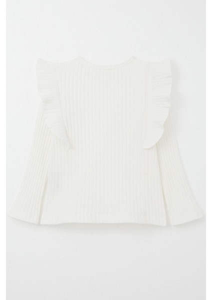 Kız Çocuk Uzun Kollu Tişört Fırfırlı 2-6 Yaş, Ekru