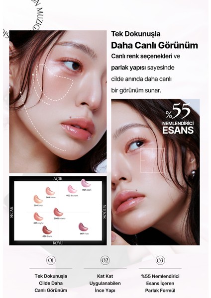 Hafif Yapılı, Ciltle Bütünleşen Parlak Bitişli Likit Allık Muzıgae Mansıon Objet Blush (001 Lilium)