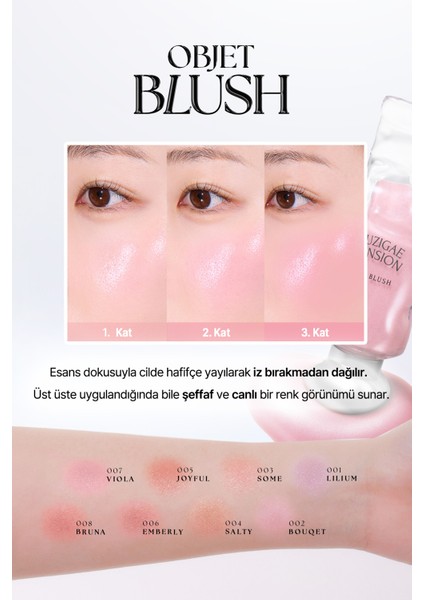 Hafif Yapılı, Ciltle Bütünleşen Parlak Bitişli Likit Allık Muzıgae Mansıon Objet Blush (001 Lilium)